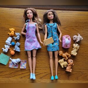 Brunette BARBIE dolls With Dogs And Cats